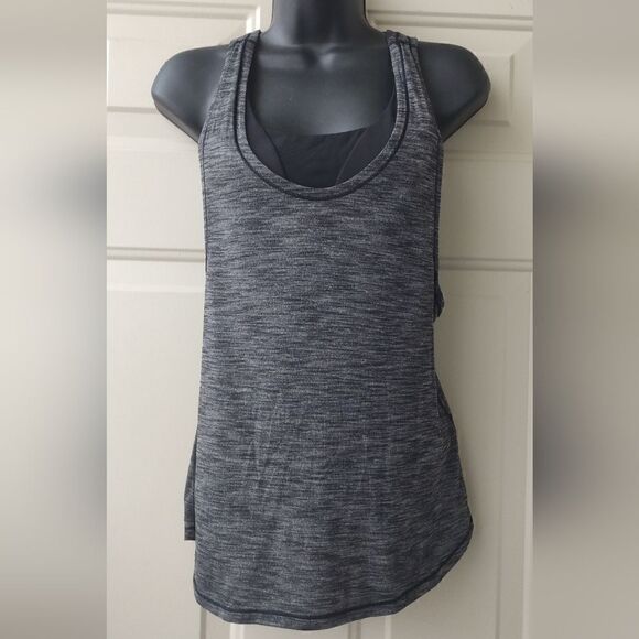 Lululemon Top Glide Stride Tank Sports Built-in Bra Racerback Black Gray Mesh 6 - Picture 3 of 10